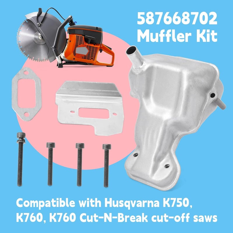 GLOXTED 587668702 Muffler Kit Compatible with Husqvarna K750 K760 Concrete Saw Cutter, Replace 506364204 506364203 5063642-04 - Image 2
